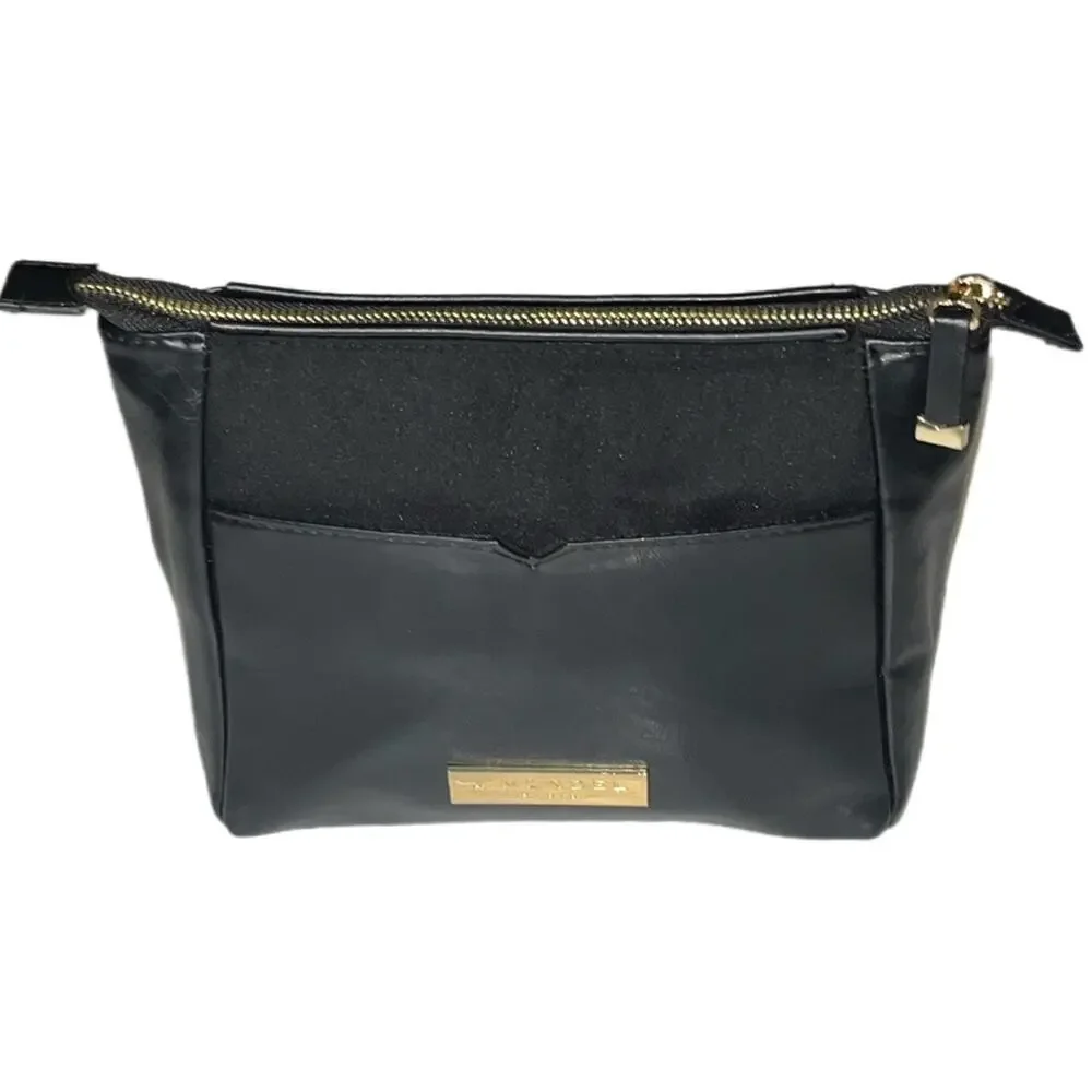 J. Mendel Cosmetic Clutch Bag black faux leather gold zipper